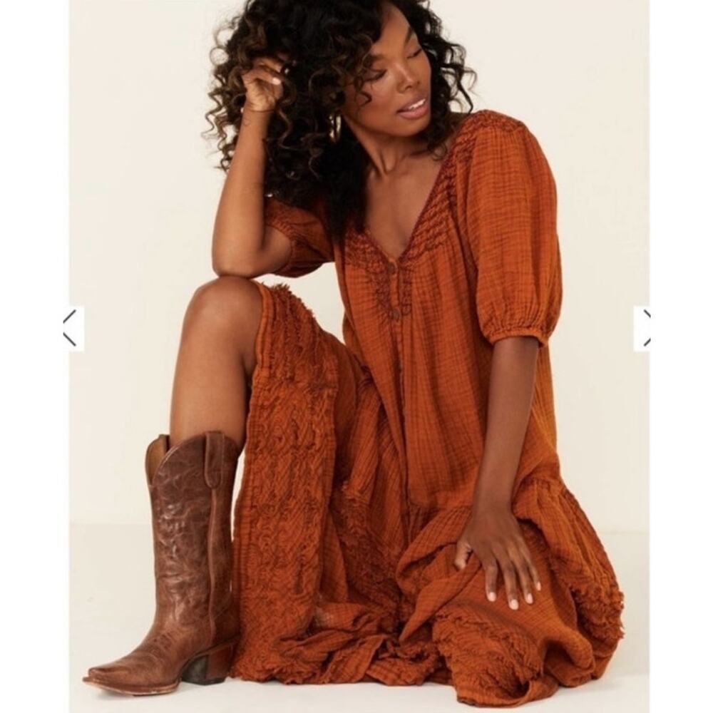 Free People Sunday Stroll Orange Bohemian cotton Maxi Dress 😍 - Picture 5 of 14